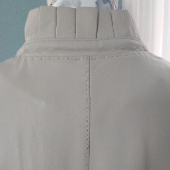 Cream Leather Jacket with Pleated Front Ruffle - Picture 4 of 15